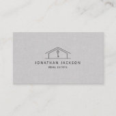 Modern Realtor Home Logo Gray Faux Linen 名刺 (正面)