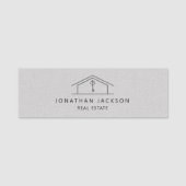 Modern Realtor Home Logo Gray Faux Linen 名札 (正面)