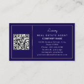 Modern Realtor Mortgage Broker Navy Blue QR code 名刺 (裏面)