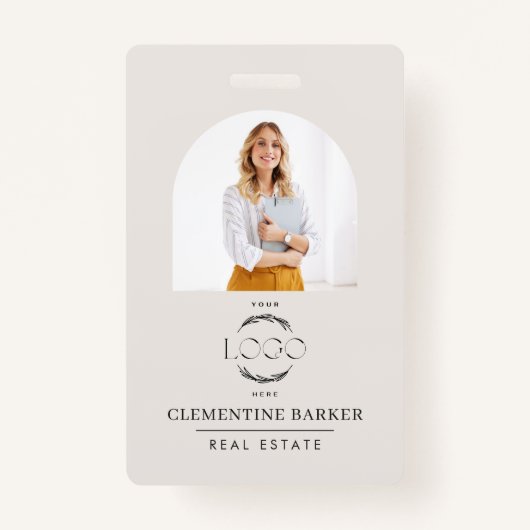 Modern Realtor Name Badge with Photo Arch Elegant バッジ (正面)