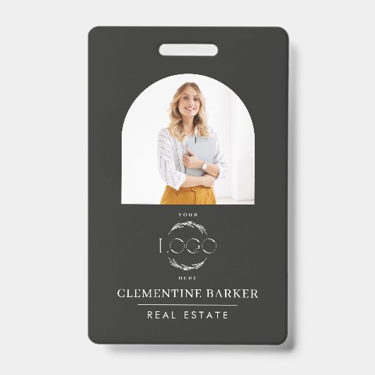 Modern Realtor Name Badge with Photo Arch Elegant バッジ (正面)