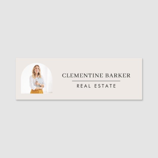 Modern Realtor Name Badge with Photo Arch Elegant 名札 (正面)