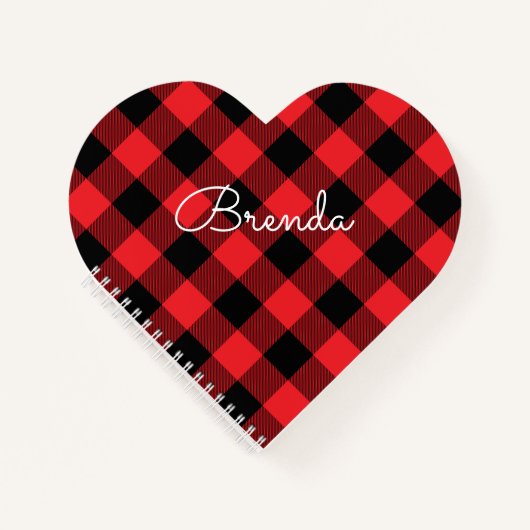 Modern Red and Black Buffalo Check ノートブック (正面)