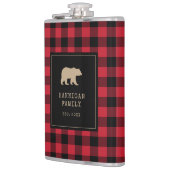 Modern Red and Black Buffalo Plaid Family Name フラスク (左)