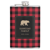 Modern Red and Black Buffalo Plaid Family Name フラスク (正面)