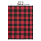 Modern Red and Black Buffalo Plaid Family Name フラスク (裏面)
