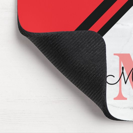 Modern Red and Black Chevron Name Monogram マウスパッド (コーナー)