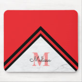 Modern Red and Black Chevron Name Monogram マウスパッド (正面)