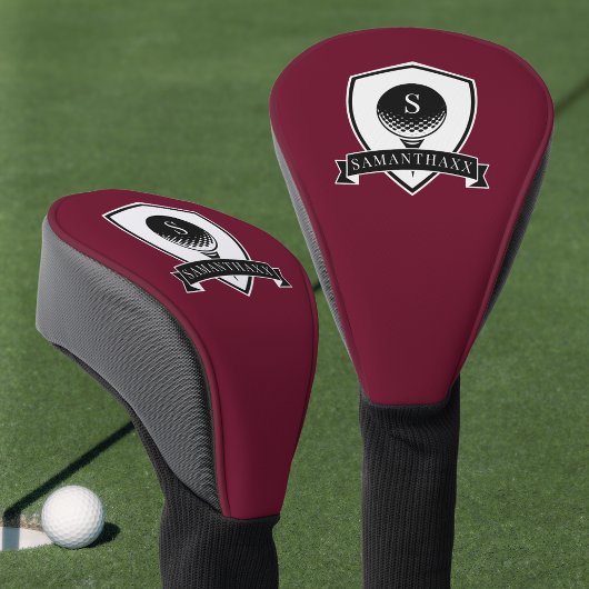 Modern Red and Black Simple Name Initial Monogram ゴルフヘッドカバー