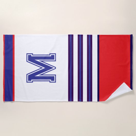 modern red and blue monogram Beach Towel ビーチタオル (正面)