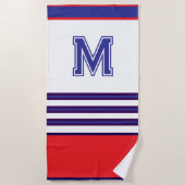 modern red and blue monogram Beach Towel ビーチタオル (正面)