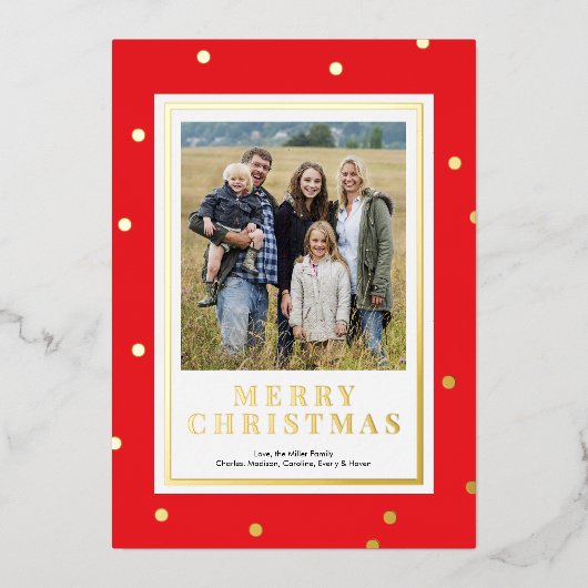 Modern Red and Gold Foil Christmas Photo Card 箔シーズンカード (正面)
