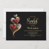Modern Red and Gold Hearts Bridal Shower 招待状 (正面)