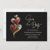 Modern Red and Gold Hearts Wedding Save the Date セーブザデート (正面)