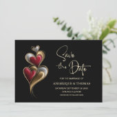 Modern Red and Gold Hearts Wedding Save the Date セーブザデート (スタンド正面)