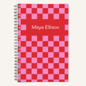 Modern Red and Pink Checkerboard Notebook ノートブック (正面)
