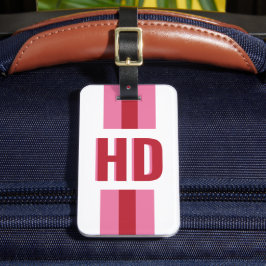 Modern Red and Pink striped Shadow Monogram Travel ラゲッジタグ