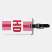 Modern Red and Pink striped Shadow Monogram Travel ラゲッジタグ (正面横)