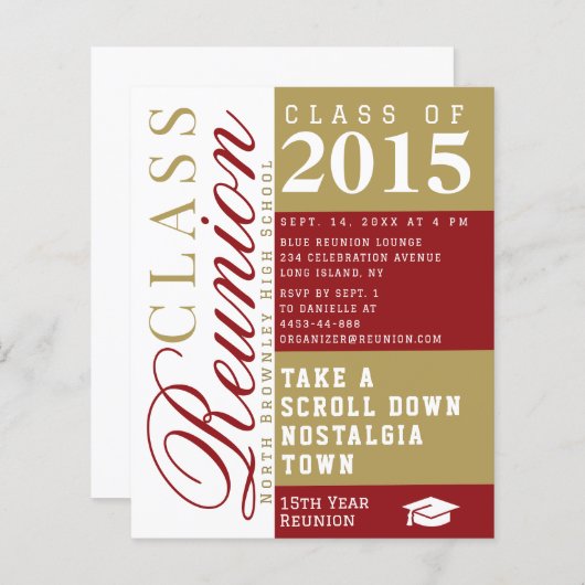 Modern red and tan School Class Reunion Invitation (正面/裏面)