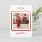Modern Red and white border Christmas photo  シーズンカード (スタンド正面)