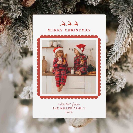 Modern Red and white border Christmas photo  シーズンカード