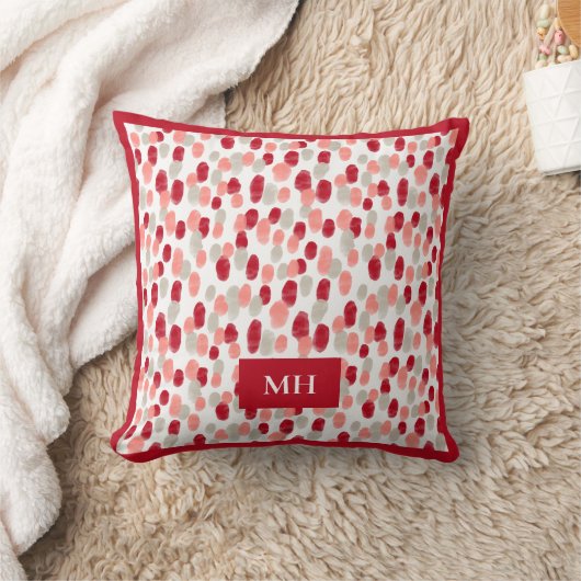 Modern Red and White Pattern Initials Monogram クッション (ブランケット)