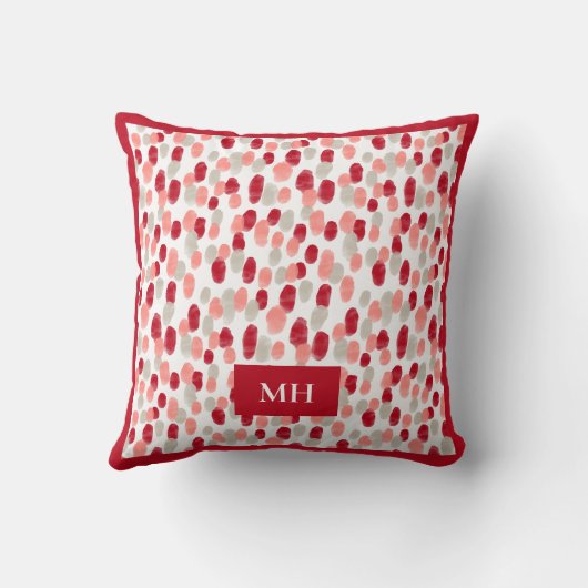 Modern Red and White Pattern Initials Monogram クッション (裏面)