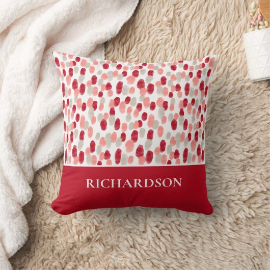 Modern Red and White Pattern Initials Personalized クッション (ブランケット)
