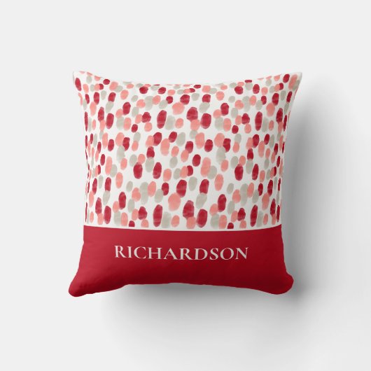 Modern Red and White Pattern Initials Personalized クッション (裏面)