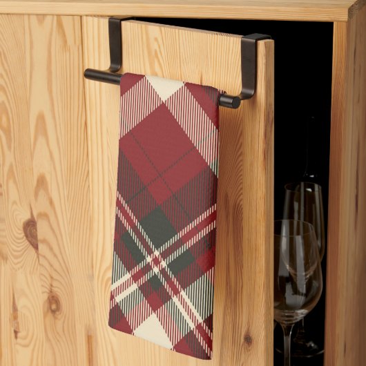 Modern Red Beige Christmas Pattern キッチンタオル (三つ折り)