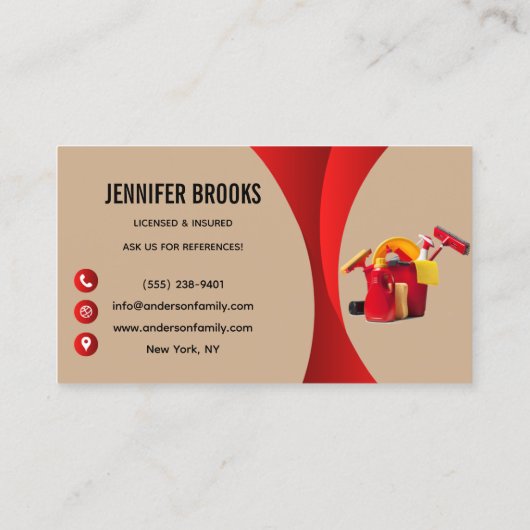 Modern Red Beige Cleaning Service Housekeeper Maid 名刺 (裏面)