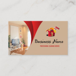 Modern Red Beige Cleaning Service Housekeeper Maid 名刺