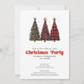 Modern red black buffalo Christmas tree invitation 招待状 (正面)