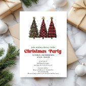 Modern red black buffalo Christmas tree invitation 招待状