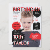 Modern Red Black Magazine Cover Fashion Newspaper  招待状 (正面)