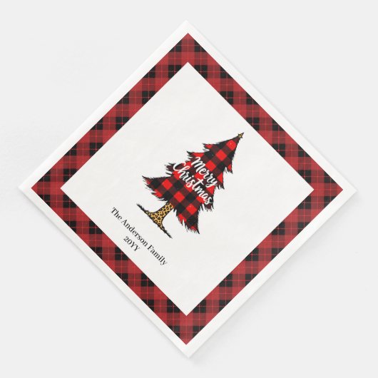 Modern Red Black Plaid Christmas Napkins Custom (コーナー)