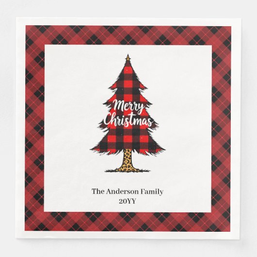 Modern Red Black Plaid Christmas Napkins Custom (正面)