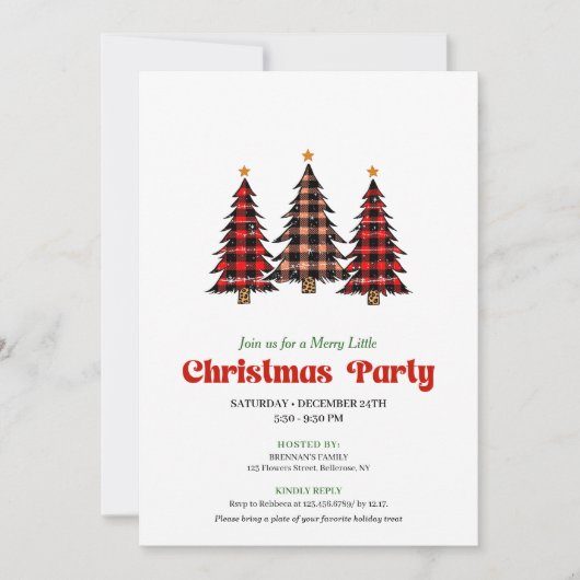 Modern Red Black Plaid Festive Editable Invite 招待状 (正面)