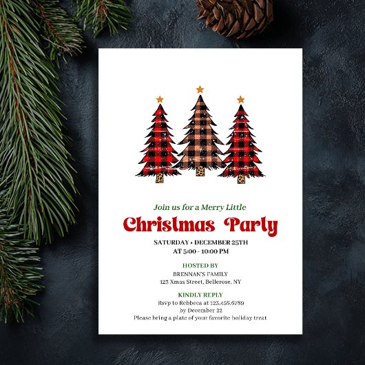 Modern Red Black Plaid Festive Editable Invite 招待状