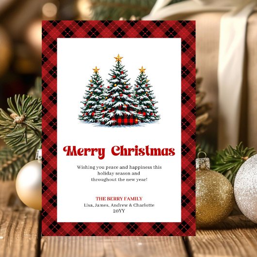 Modern Red Black Plaid Holiday Greeting Card シーズンカード