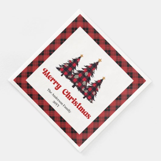 Modern Red Black Plaid Tree Napkin Custom (コーナー)