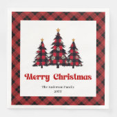 Modern Red Black Plaid Tree Napkin Custom (正面)