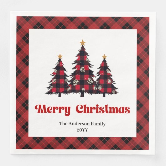 Modern Red Black Plaid Tree Napkin Custom (正面)