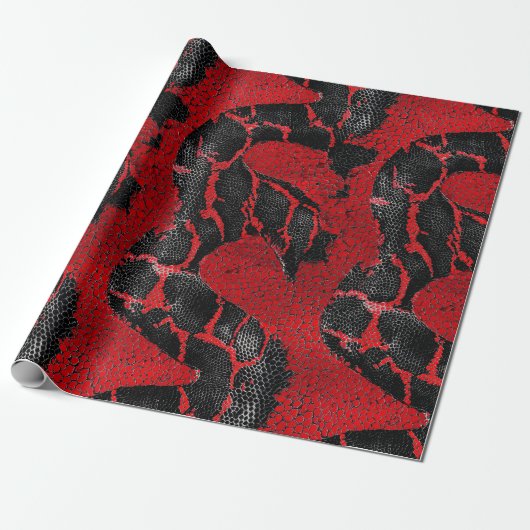 Modern Red & Black Python Skin Pattern Gift ラッピングペーパー (アンロールド)