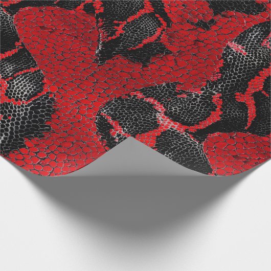 Modern Red & Black Python Skin Pattern Gift ラッピングペーパー (角)