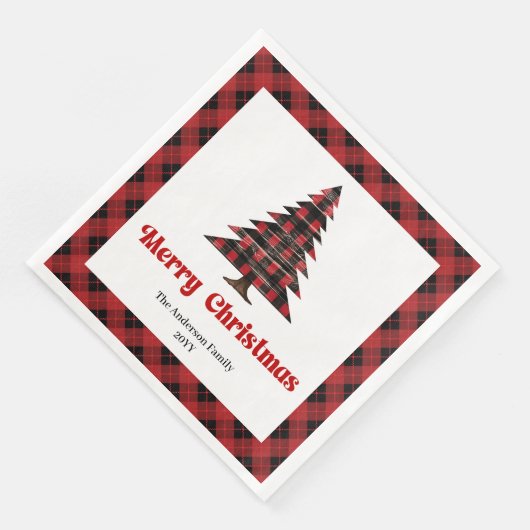 Modern Red Black Tartan Christmas Napkin Custom (コーナー)