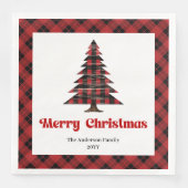 Modern Red Black Tartan Christmas Napkin Custom (正面)