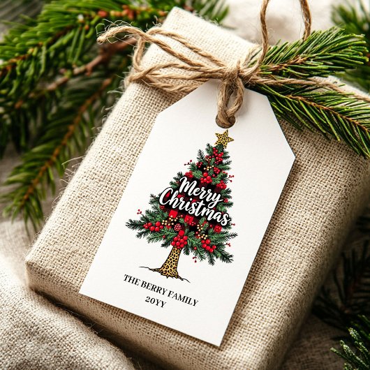 Modern Red Black Tartan Gift Tag ギフトタグ