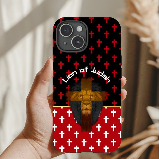 Modern Red Black White Crosses Lion of Judah Case-Mate iPhoneケース
