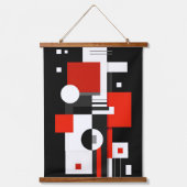 Modern Red Black White Geometric Abstract Art 吊り下げ型タペストリー (正面)